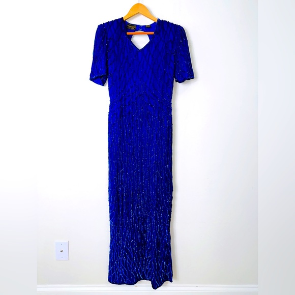 Vintage Beautiful Blue Full Sequin & Beaded Dress By Mark & John Size S - Picture 3 of 11